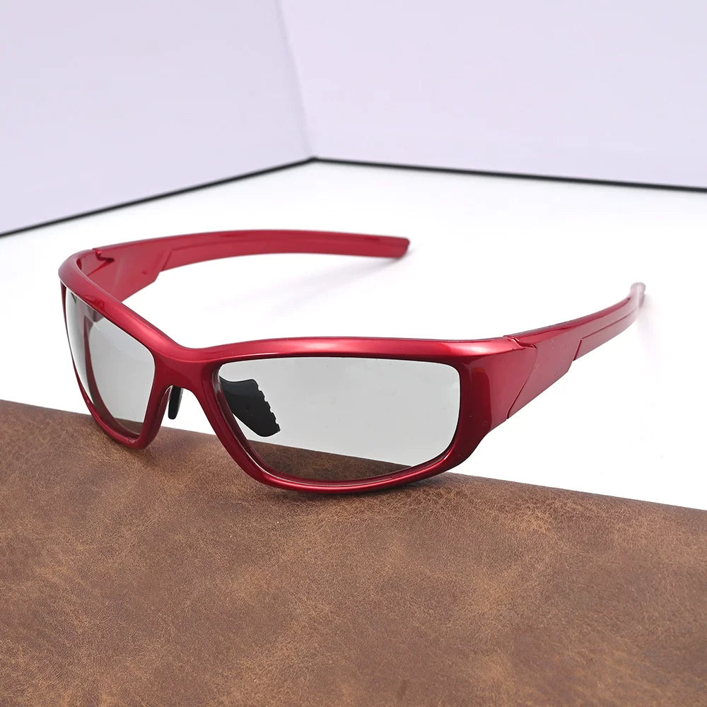 Big red women's sunglasses, polarizing lenses, color changing windproof glasses, outdoor sports running, small face sun protection, cycling sunglasses
