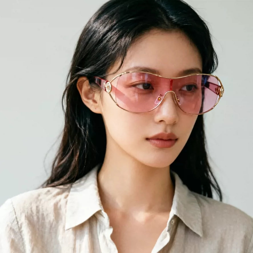 茶色新款太阳镜女潮复古个性墨镜连体镜片防紫外线时尚大框圆脸