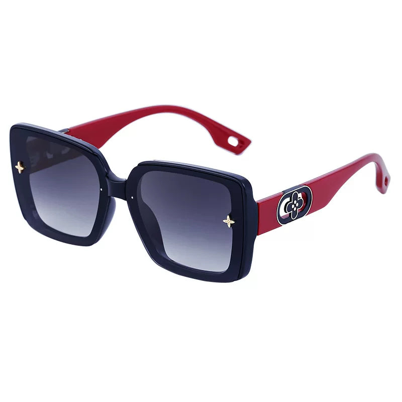 Big red women's sunglasses square sunglasses women's high-end clover gradient sunglasses UV resistant