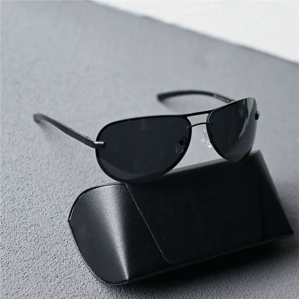 High end men's polarized sunglasses frameless toad glasses black sunglasses sunscreen driving professional high-definition driving glasses