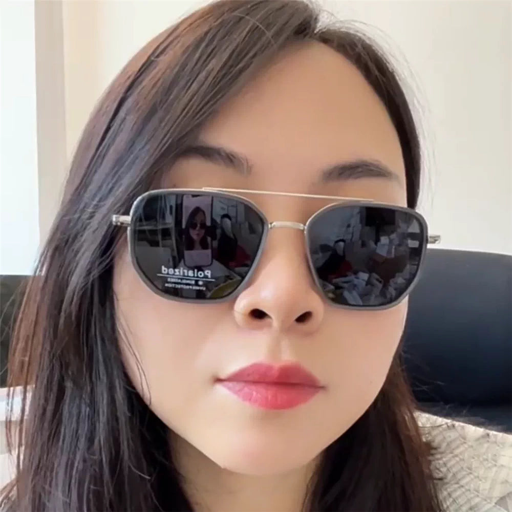 小脸女士偏光太阳镜男女同款墨镜多边百搭透明框墨绿时尚防晒眼镜
