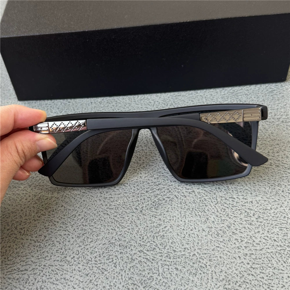 Fashionable square men's polarized sunglasses, men's dark green sunglasses, sunscreen for driving, anti strong light, black tea leaf
