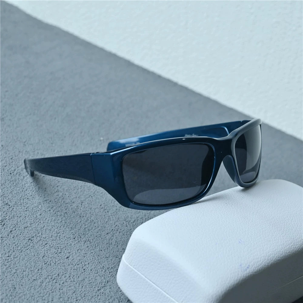 Men's Little Face Cycling Sunglasses Polarized Sunglasses Blue Frame Silver Frame Fashion Wide Leg Sunscreen Glasses Foreign Trade Tail Order