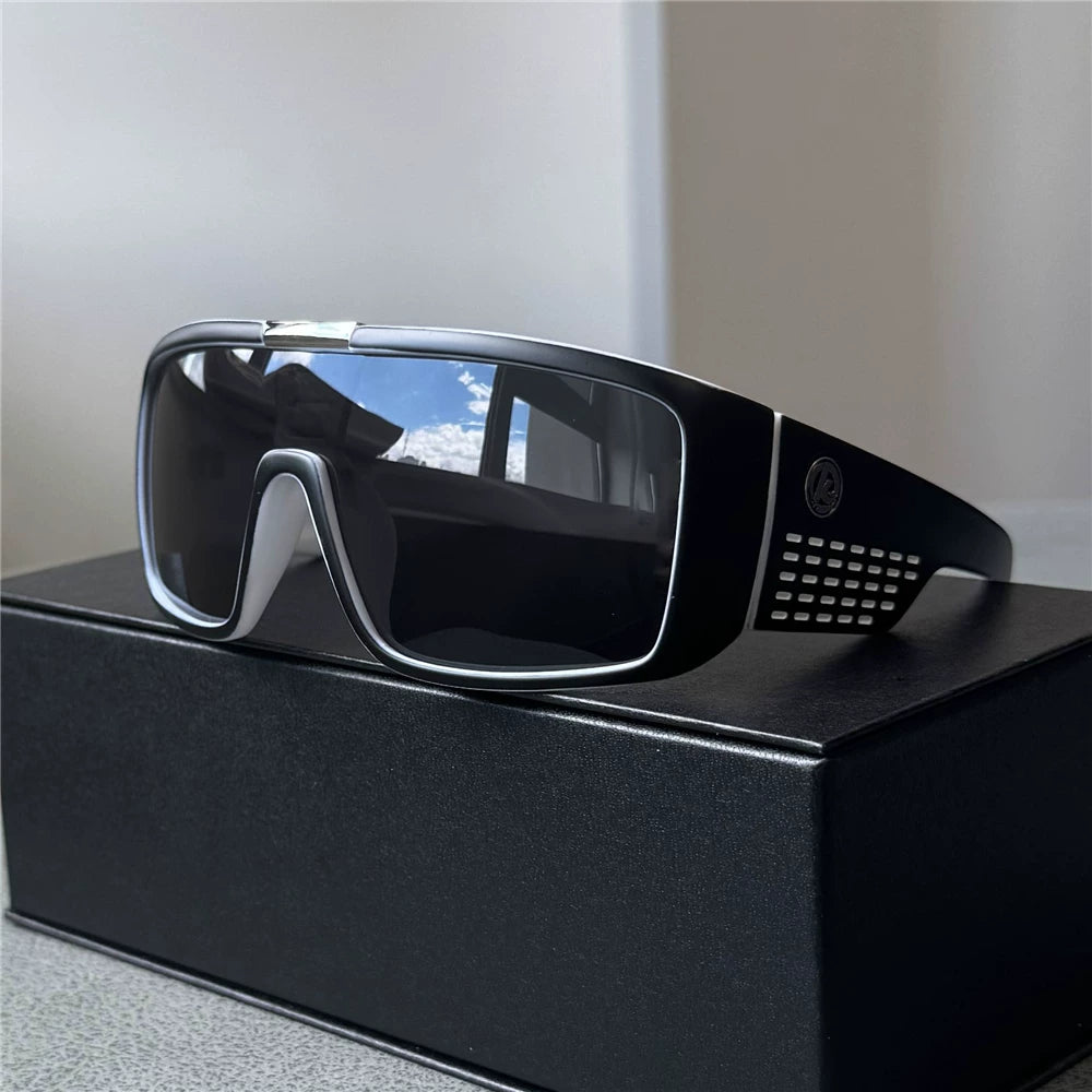 Men's one-piece polarized sunglasses, fashionable sports and leisure windproof glasses, integrated sunglasses, men's sand black glasses, wide legs