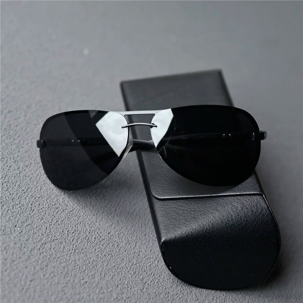 High end men's polarized sunglasses frameless toad glasses black sunglasses sunscreen driving professional high-definition driving glasses
