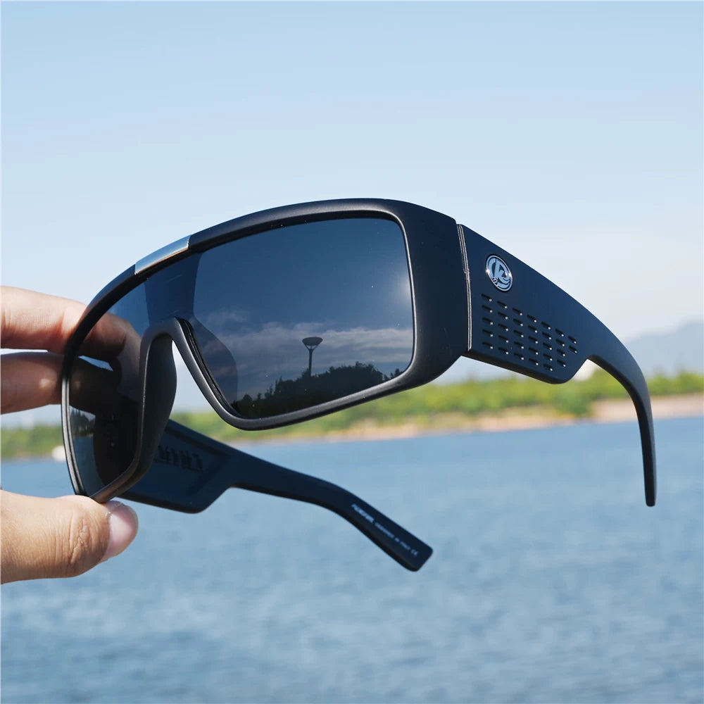 Men's one-piece polarized sunglasses, fashionable sports and leisure windproof glasses, integrated sunglasses, men's sand black glasses, wide legs