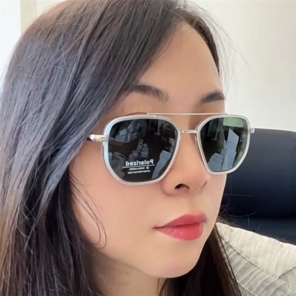 小脸女士偏光太阳镜男女同款墨镜多边百搭透明框墨绿时尚防晒眼镜