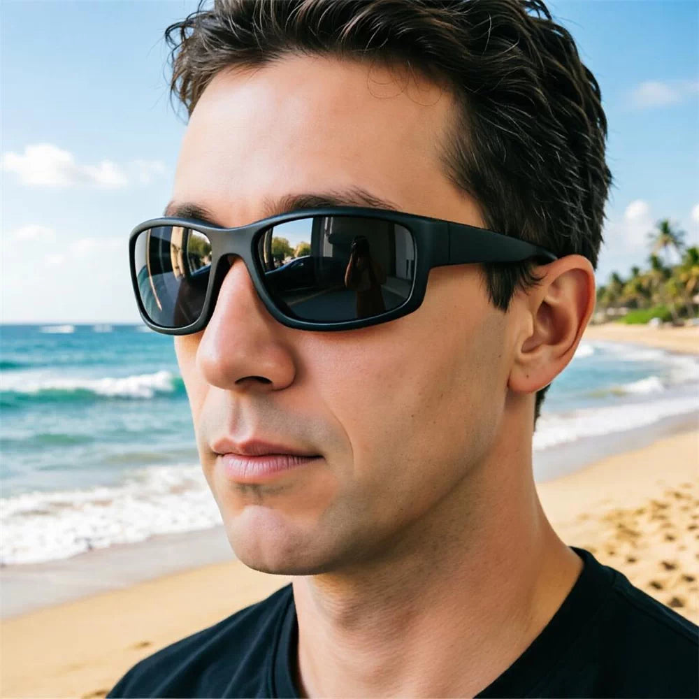 Retro matte black polarized sunglasses for men and women riding windproof glasses, sunglasses, postoperative goggles, dark black sunshade