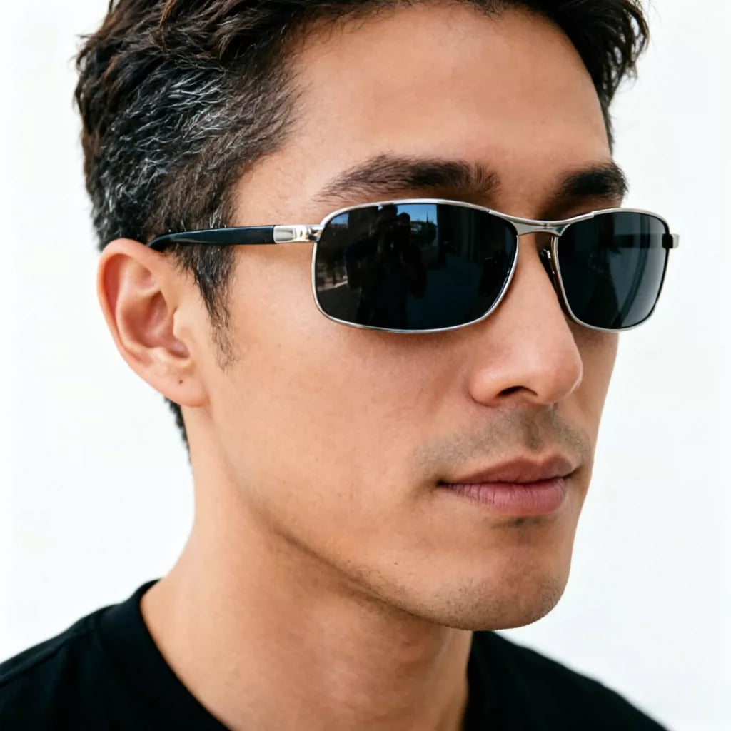 Small Box Men's Polarized Sunglasses Windproof Glasses Casual Sports Sunglasses Aluminum Magnesium Spring Legs Black Sunscreen Glasses