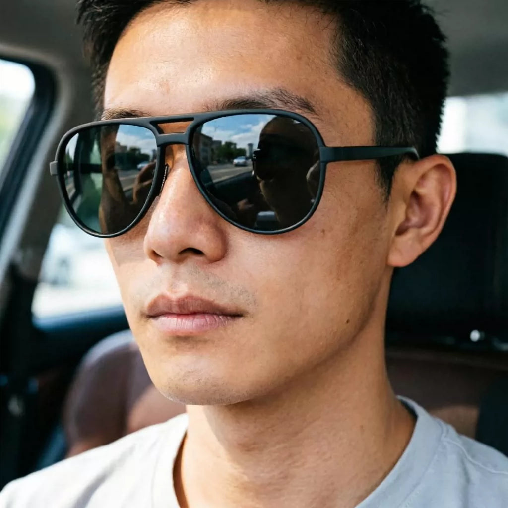 Ultra light men's polarized sunglasses with small face and frog shaped glasses, couple's and men's sunglasses, dark green and black sunglasses