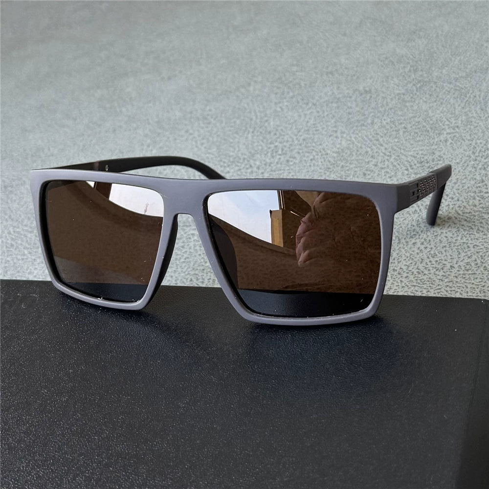 Fashionable square men's polarized sunglasses, men's dark green sunglasses, sunscreen for driving, anti strong light, black tea leaf