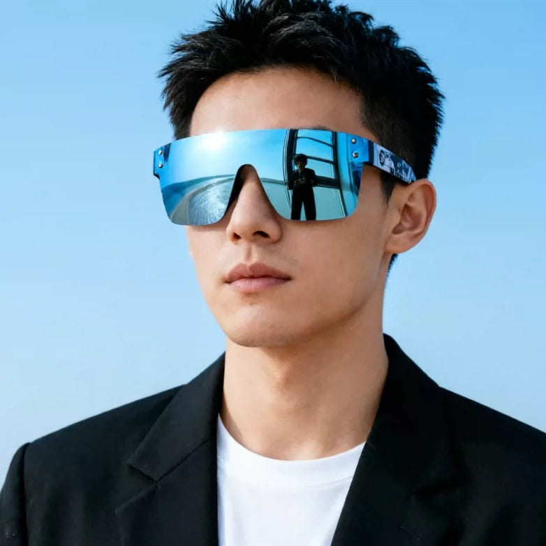 一体镜片偏光墨镜男款帅气时尚抗UV连身太阳眼镜潮流平顶偏光镜