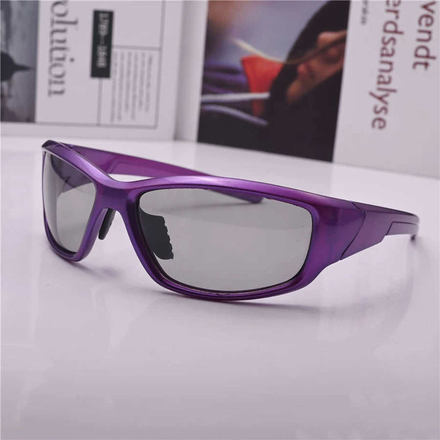 Big red women's sunglasses, polarizing lenses, color changing windproof glasses, outdoor sports running, small face sun protection, cycling sunglasses