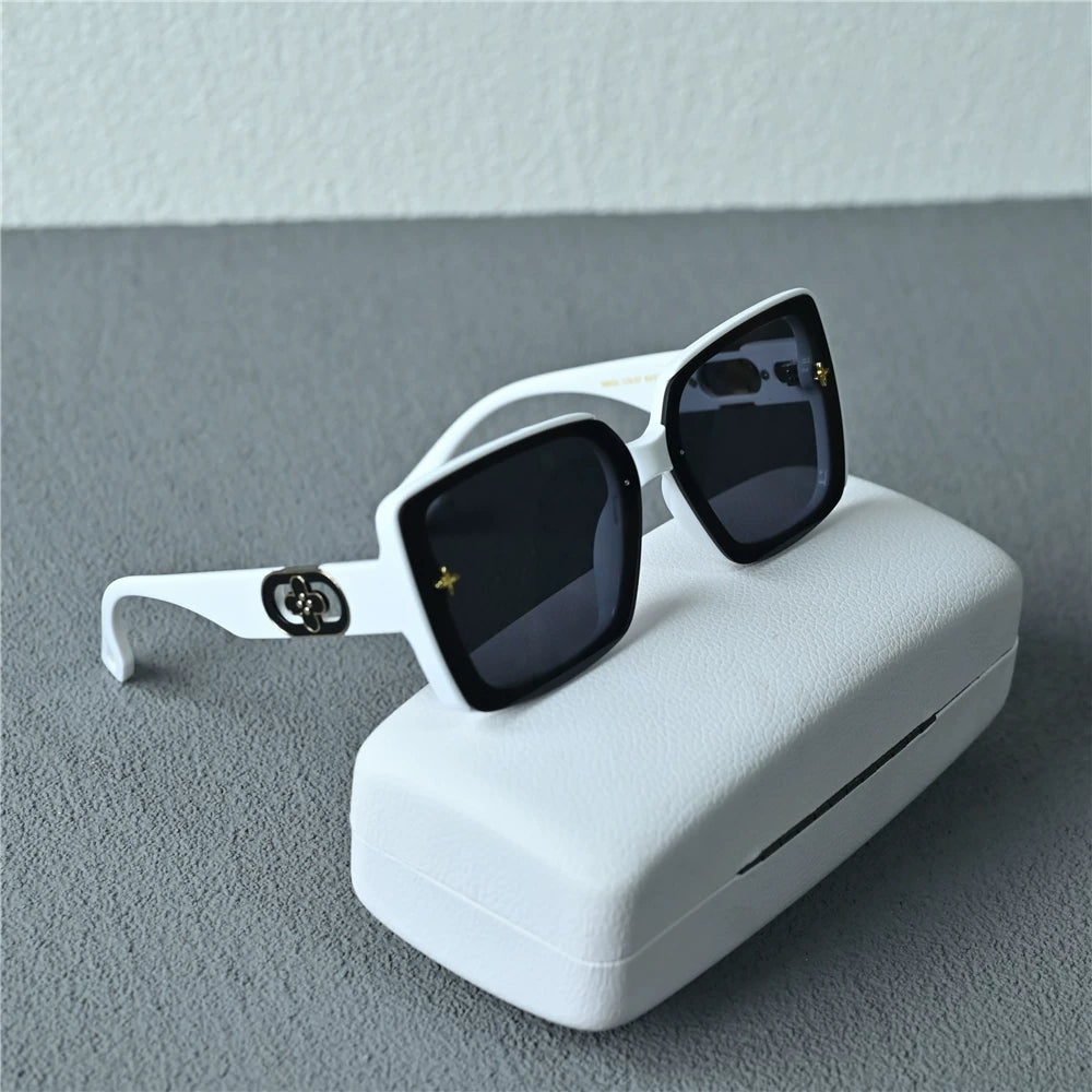 Big red women's sunglasses square sunglasses women's high-end clover gradient sunglasses UV resistant