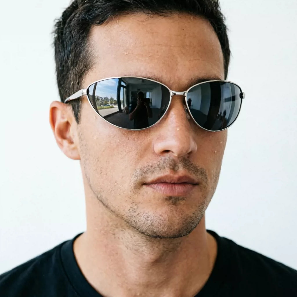Retro Men's Polarized Sunglasses Black Sunglasses Personalized European and American Fashion Triangle Frame Type Not Picking Face, Covering Face, Showing Thinner