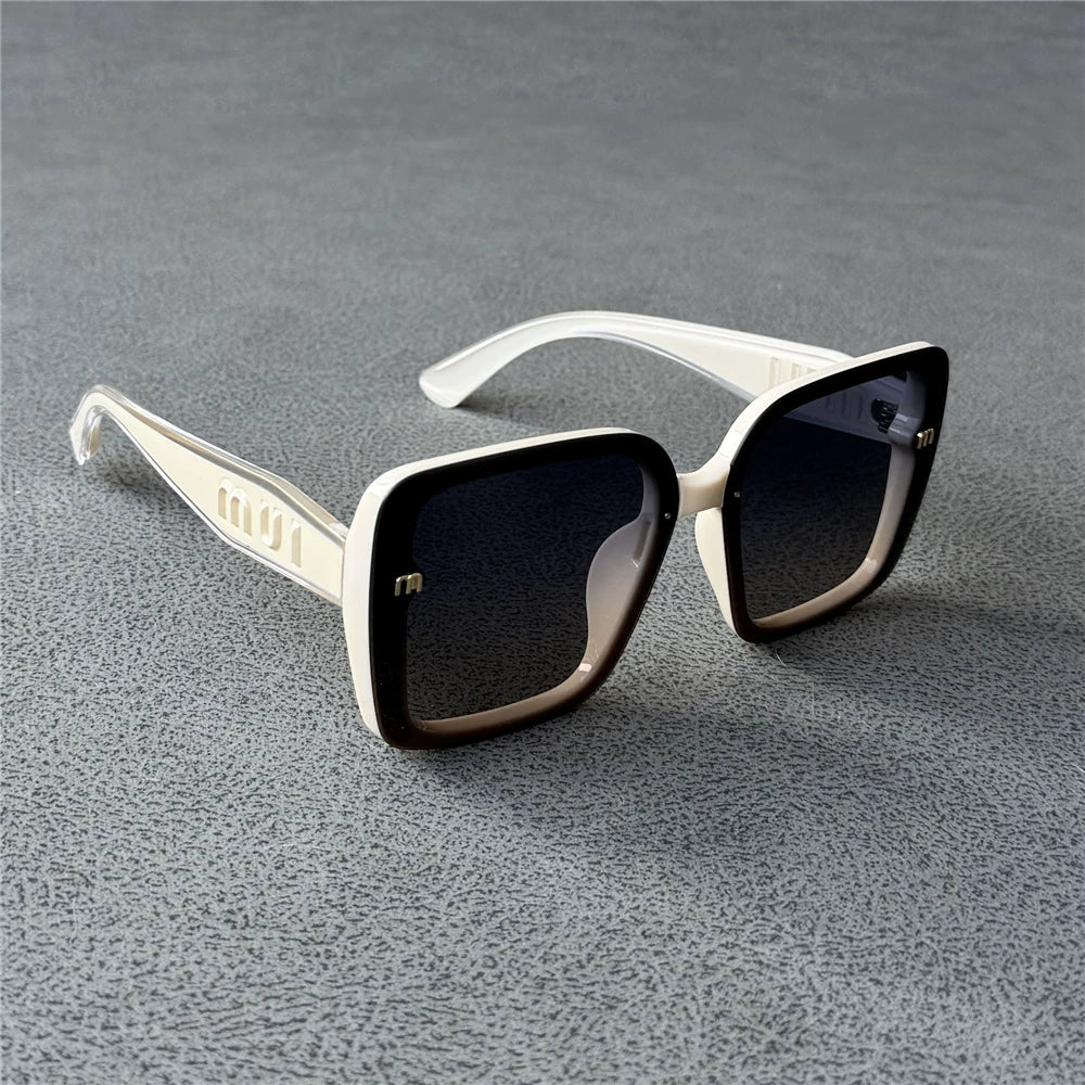 Sparkling pink white women's polarized sunglasses, women's coffee frame sunglasses, high-end and trendy, UV resistant, large frame, slimming effect