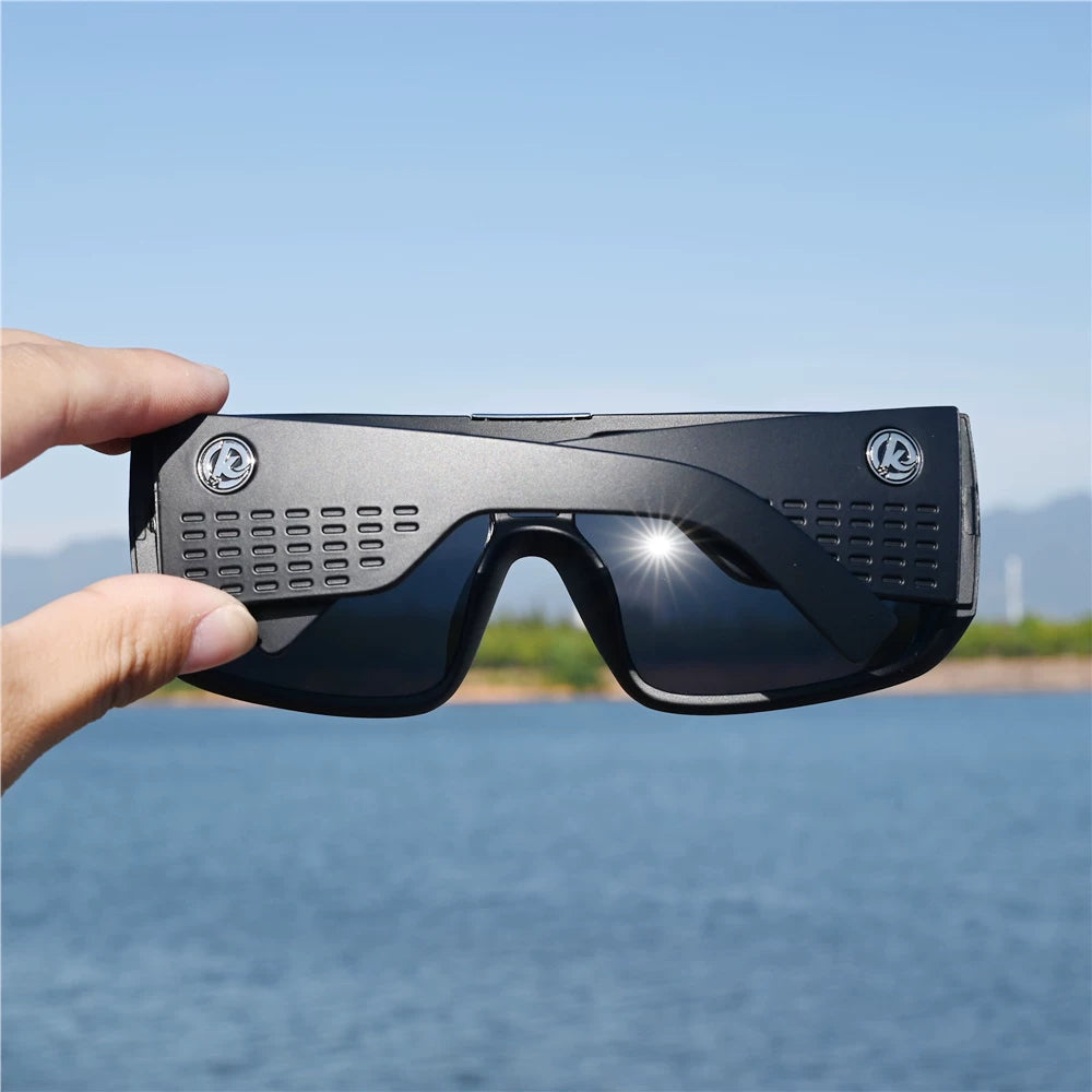 Men's one-piece polarized sunglasses, fashionable sports and leisure windproof glasses, integrated sunglasses, men's sand black glasses, wide legs