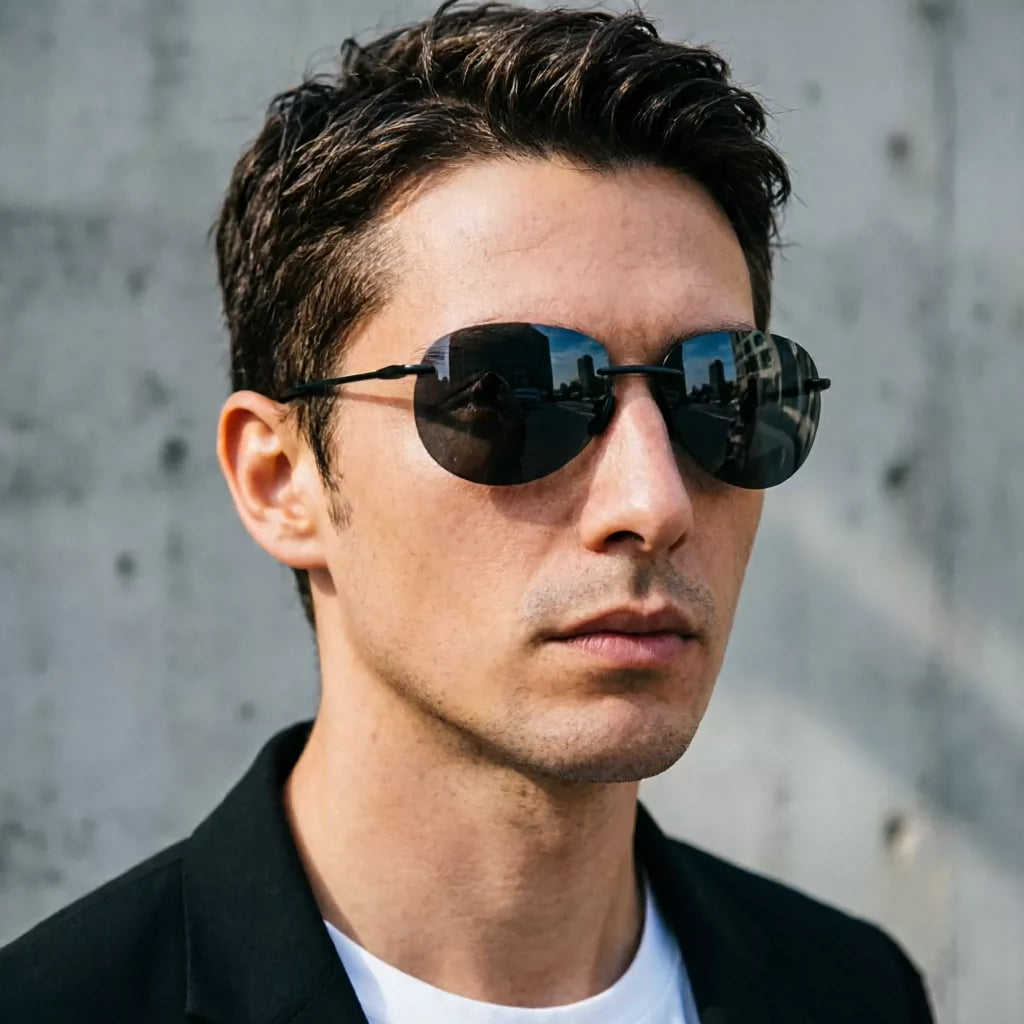 High definition ultra light sunglasses polarized men's frameless toad mirror anti UV light, comfortable, fashionable and simple sunglasses