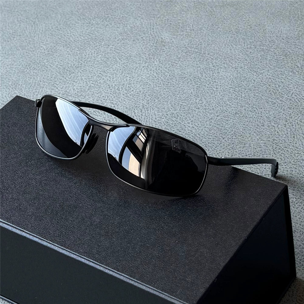 Small Box Men's Polarized Sunglasses Windproof Glasses Casual Sports Sunglasses Aluminum Magnesium Spring Legs Black Sunscreen Glasses