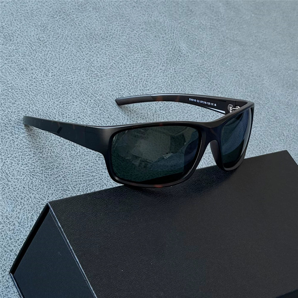 Outdoor sports men's polarized sunglasses windproof sunglasses casual sunglasses TR90 light and sturdy driving tortoiseshell dark green