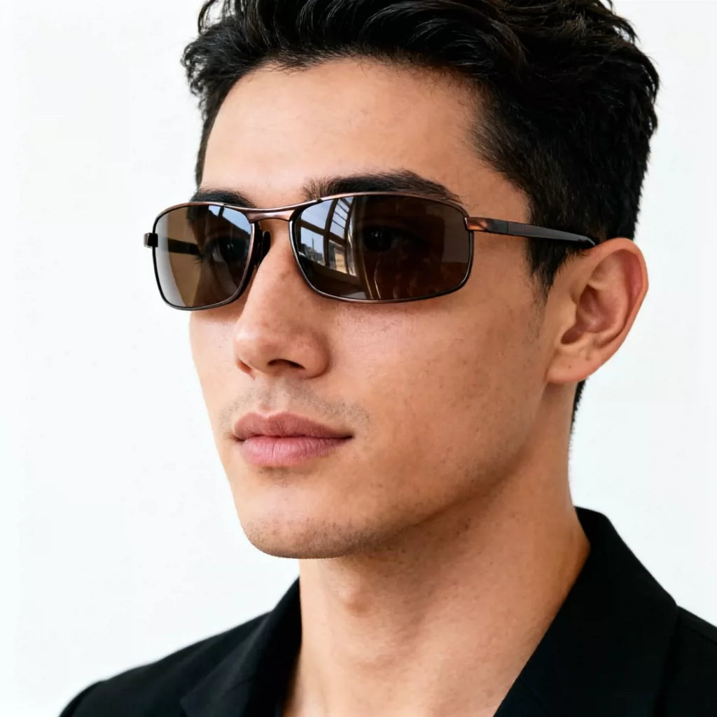 Small Box Men's Polarized Sunglasses Windproof Glasses Casual Sports Sunglasses Aluminum Magnesium Spring Legs Black Sunscreen Glasses