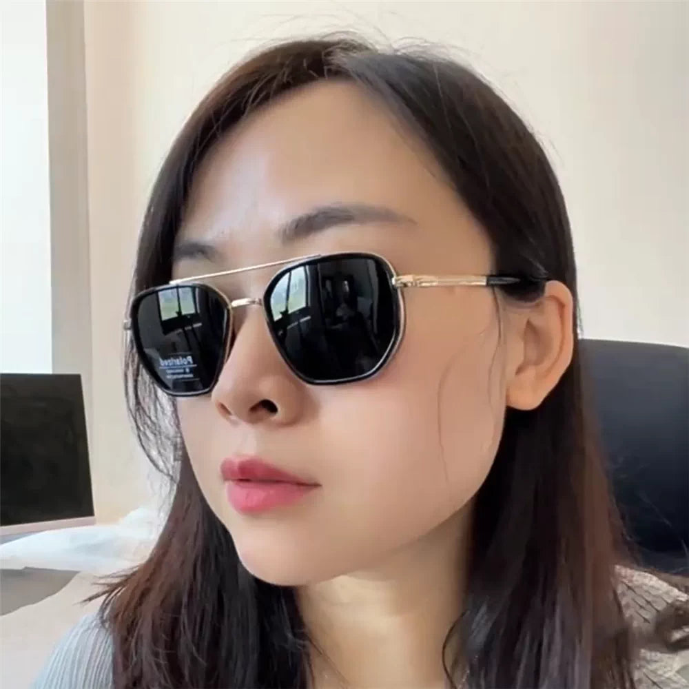 小脸女士偏光太阳镜男女同款墨镜多边百搭透明框墨绿时尚防晒眼镜