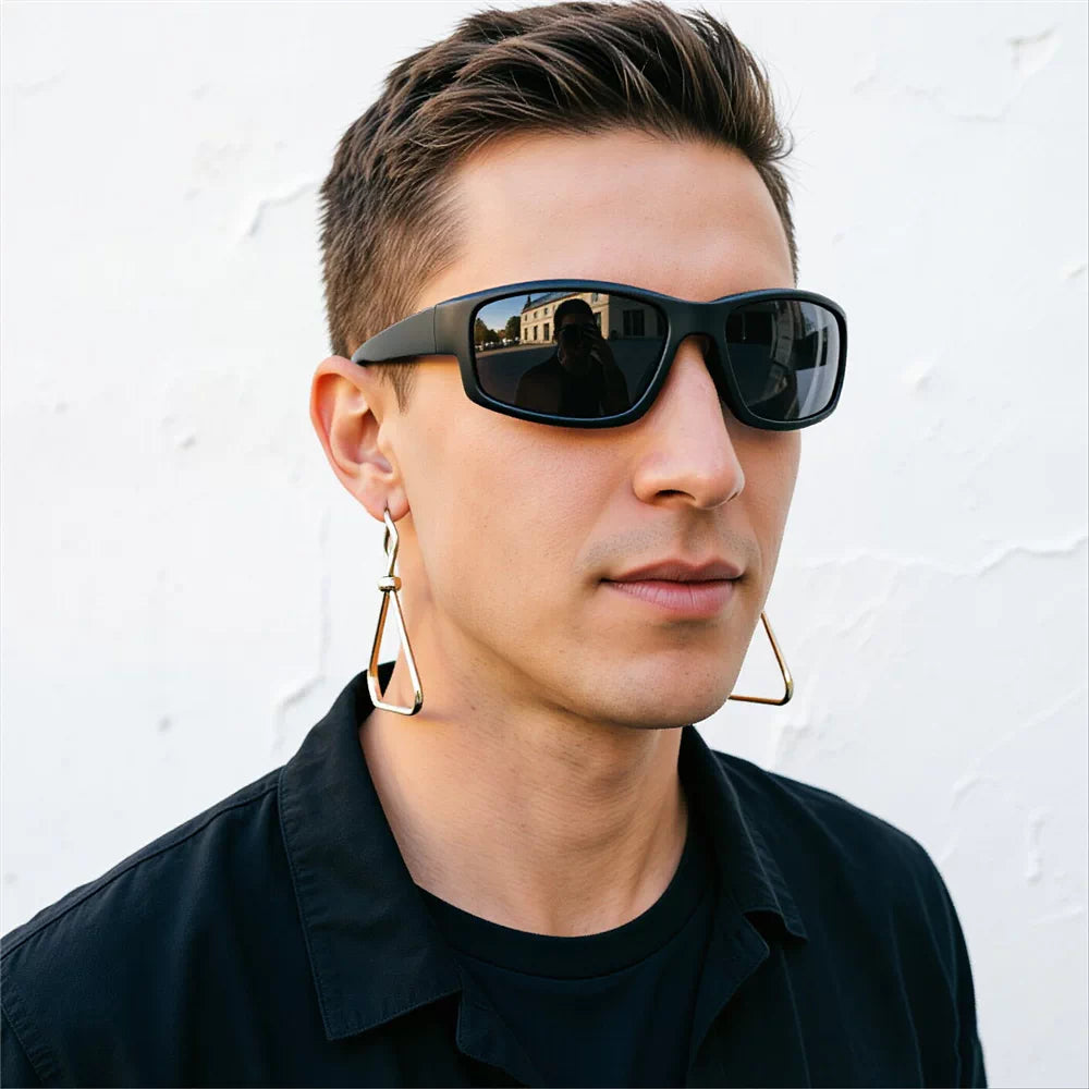 Retro matte black polarized sunglasses for men and women riding windproof glasses, sunglasses, postoperative goggles, dark black sunshade