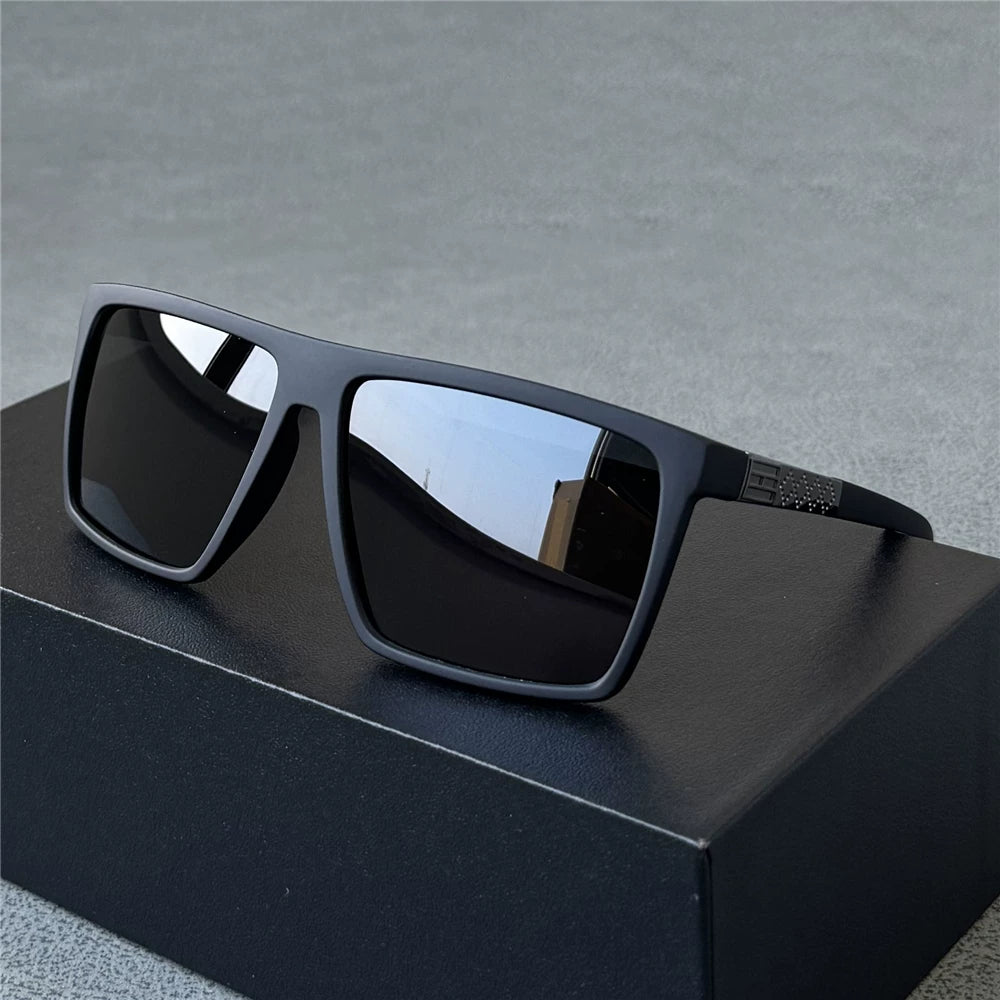Fashionable square men's polarized sunglasses, men's dark green sunglasses, sunscreen for driving, anti strong light, black tea leaf