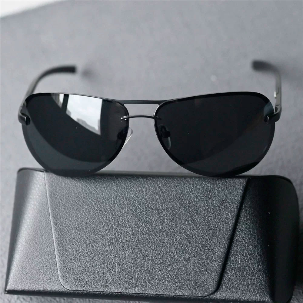 High end men's polarized sunglasses frameless toad glasses black sunglasses sunscreen driving professional high-definition driving glasses