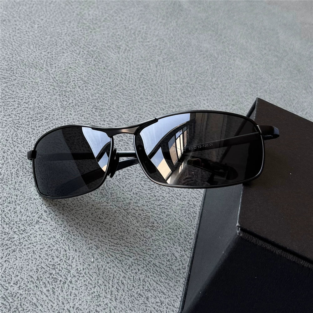 Small Box Men's Polarized Sunglasses Windproof Glasses Casual Sports Sunglasses Aluminum Magnesium Spring Legs Black Sunscreen Glasses