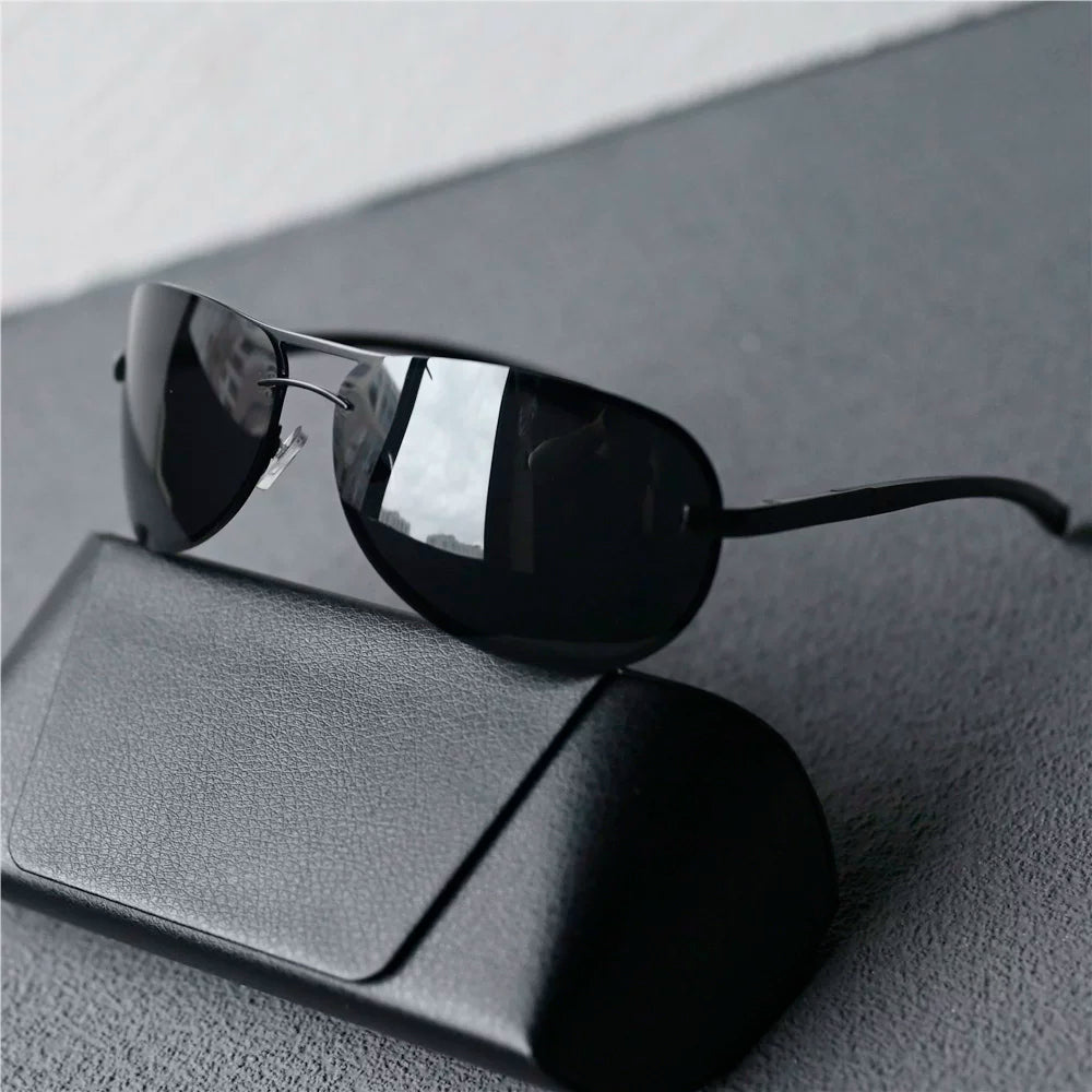 High end men's polarized sunglasses frameless toad glasses black sunglasses sunscreen driving professional high-definition driving glasses
