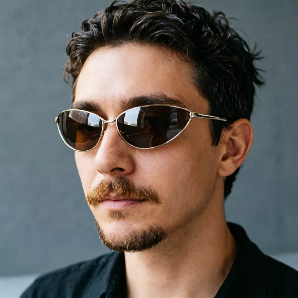 Retro Men's Polarized Sunglasses Black Sunglasses Personalized European and American Fashion Triangle Frame Type Not Picking Face, Covering Face, Showing Thinner