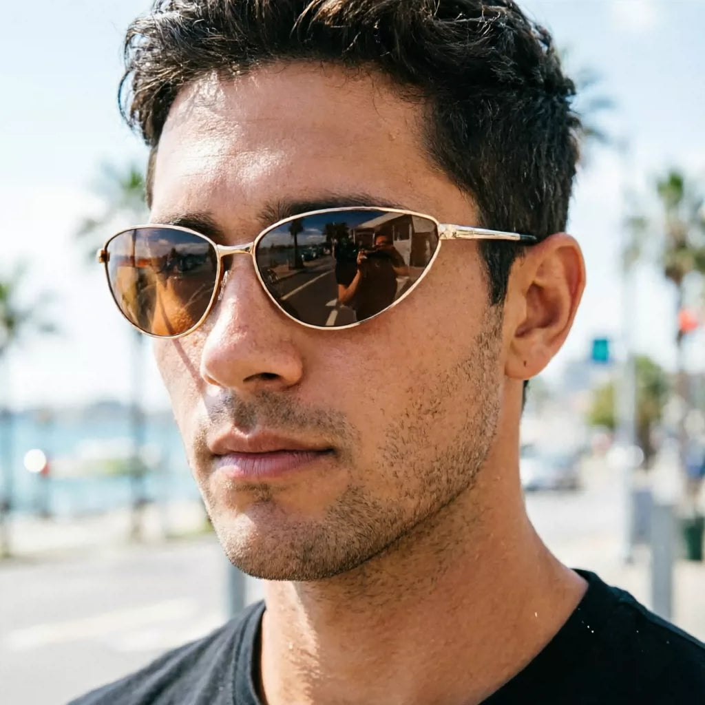 Retro Men's Polarized Sunglasses Black Sunglasses Personalized European and American Fashion Triangle Frame Type Not Picking Face, Covering Face, Showing Thinner