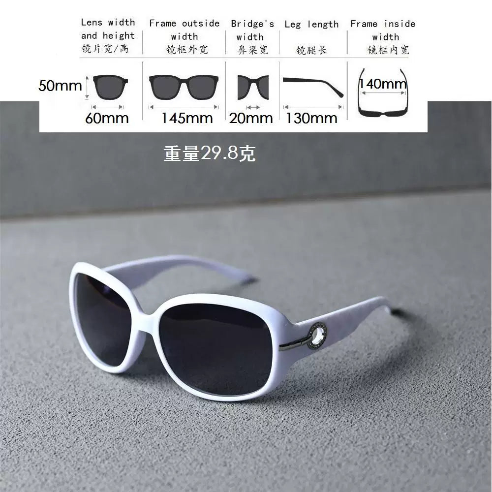 Fashionable women's white polarized sunglasses, round frame elegant women's driving sun protection and photo glasses