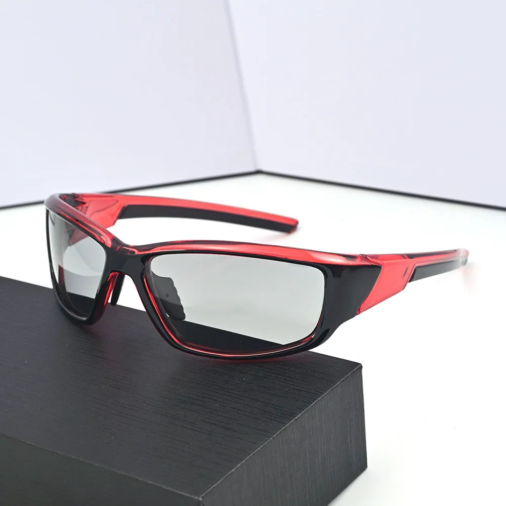 Big red women's sunglasses, polarizing lenses, color changing windproof glasses, outdoor sports running, small face sun protection, cycling sunglasses