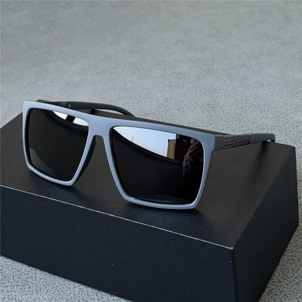 Fashionable square men's polarized sunglasses, men's dark green sunglasses, sunscreen for driving, anti strong light, black tea leaf