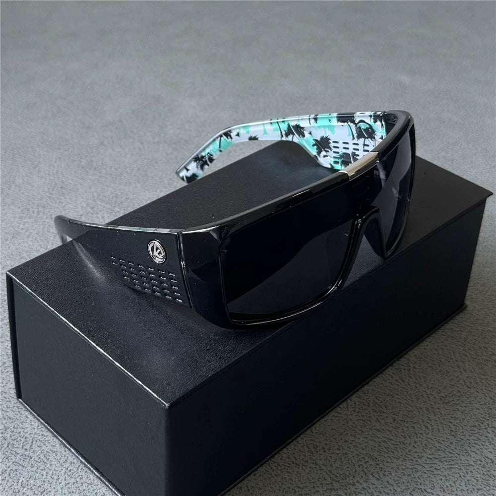 Men's one-piece polarized sunglasses, fashionable sports and leisure windproof glasses, integrated sunglasses, men's sand black glasses, wide legs