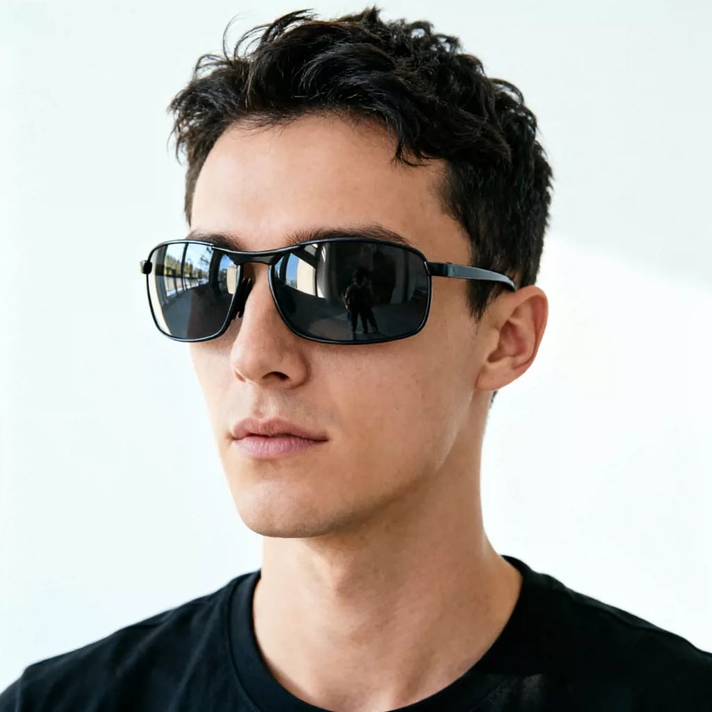 Small Box Men's Polarized Sunglasses Windproof Glasses Casual Sports Sunglasses Aluminum Magnesium Spring Legs Black Sunscreen Glasses