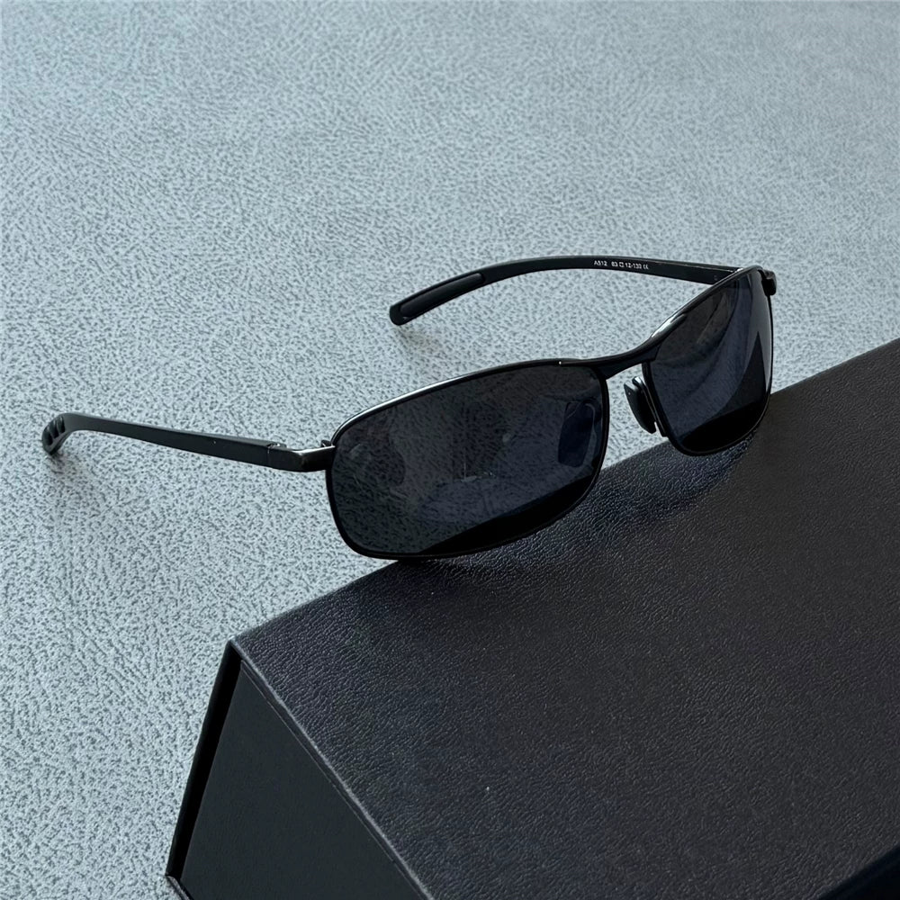 Small Box Men's Polarized Sunglasses Windproof Glasses Casual Sports Sunglasses Aluminum Magnesium Spring Legs Black Sunscreen Glasses