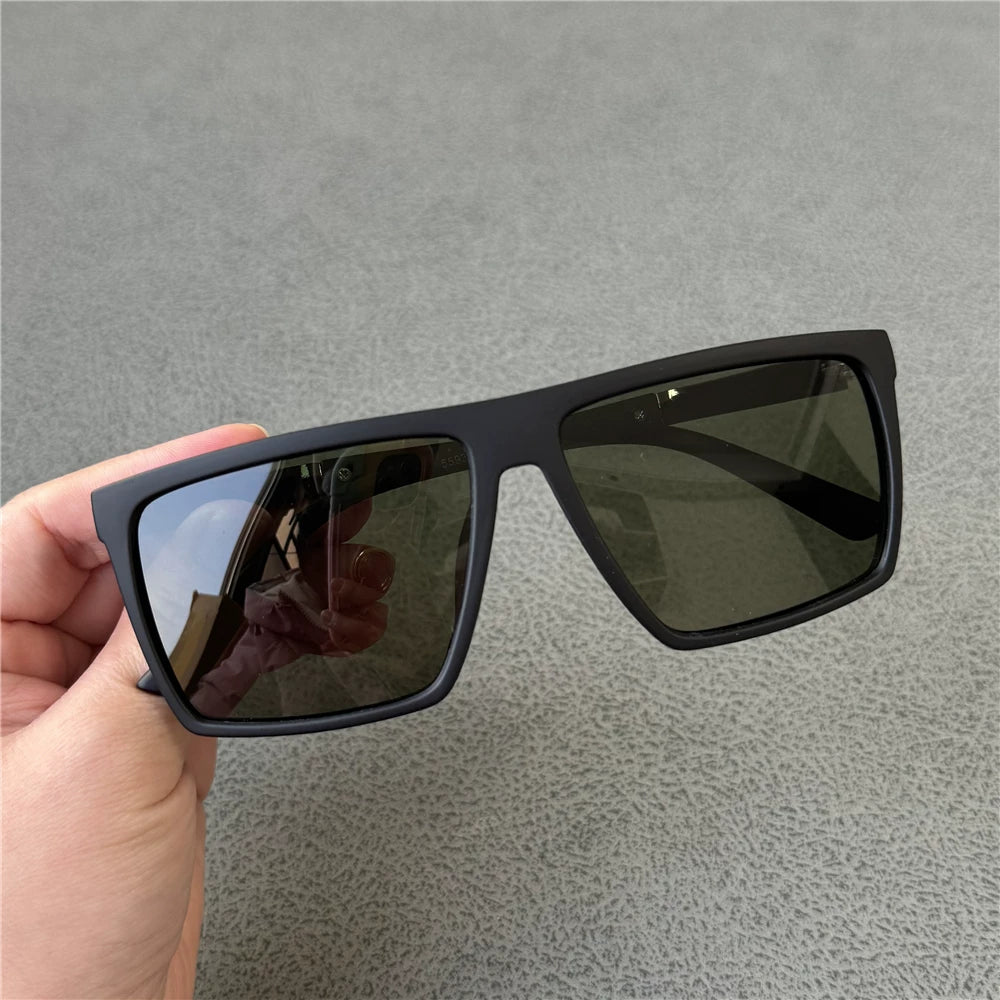 Fashionable square men's polarized sunglasses, men's dark green sunglasses, sunscreen for driving, anti strong light, black tea leaf