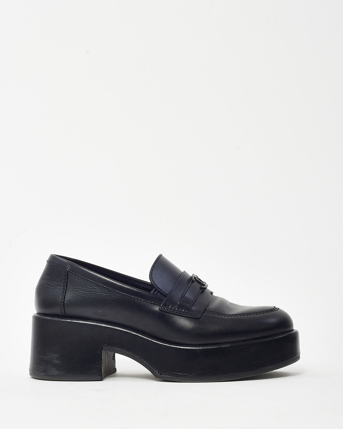 Chanel Black Calfskin Leather Black CC Coco Mark Platform Loafers - 38