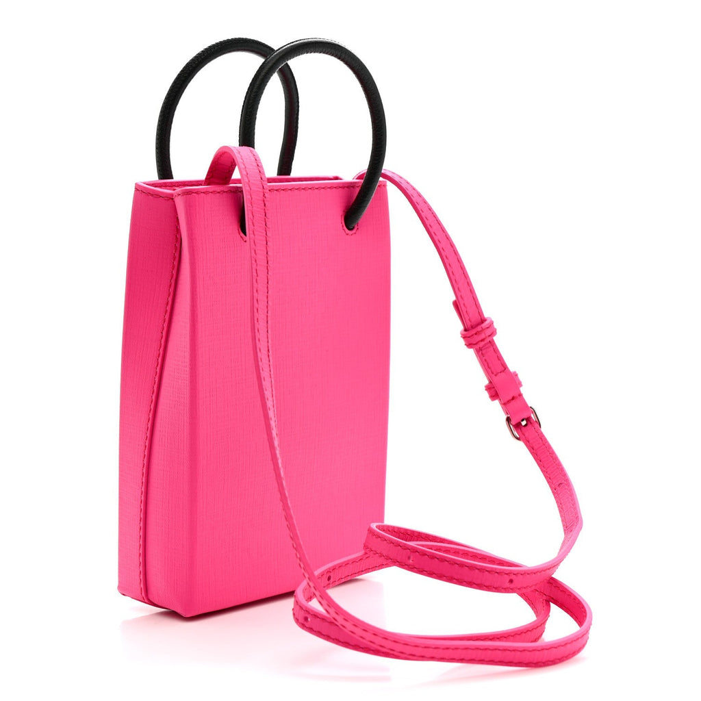 Squared Calfskin Logo Shopping Phone Holder Bag Acid Fuchsia