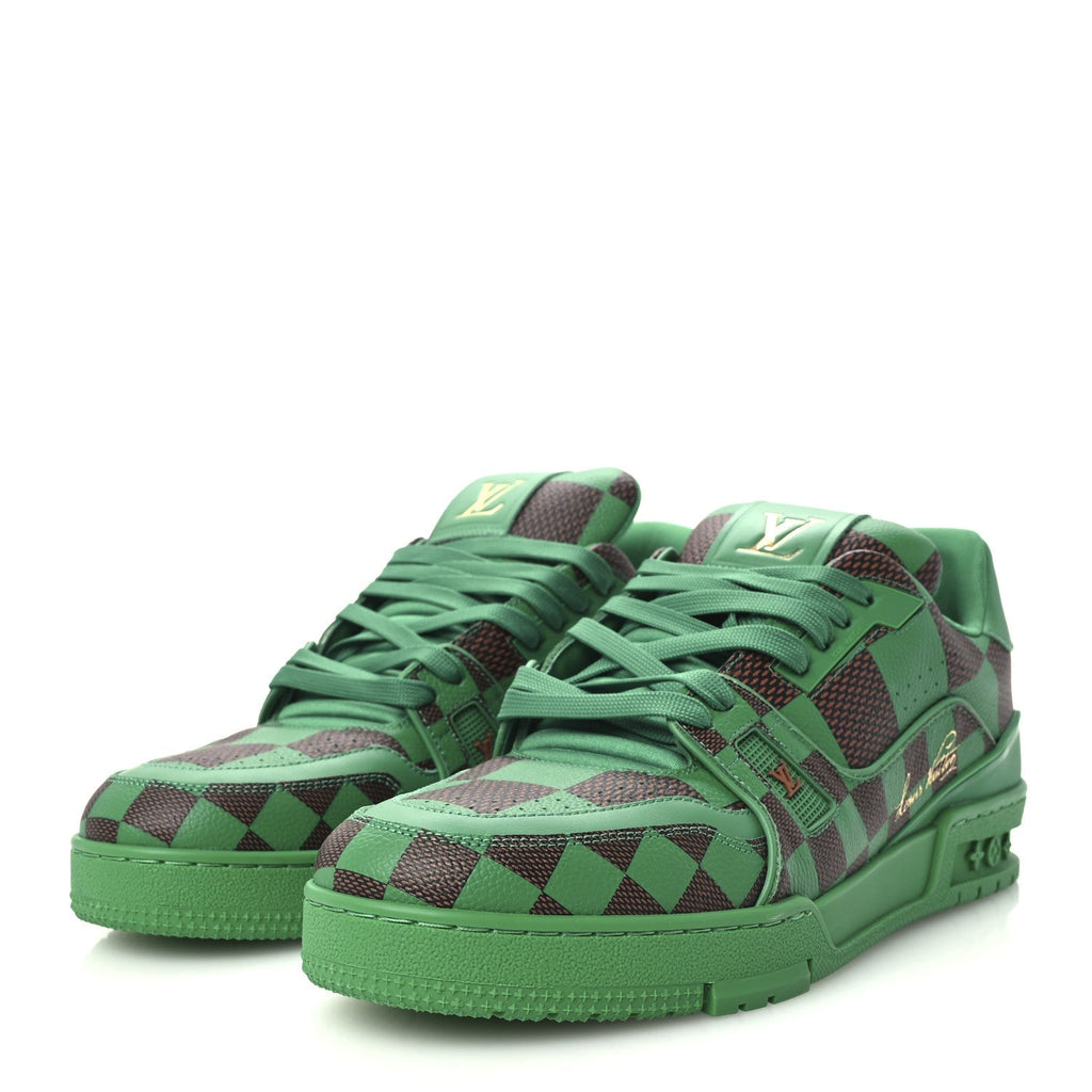 Damier Pop Grained Calfskin Mens LV Trainer Sneakers 9.5 Green