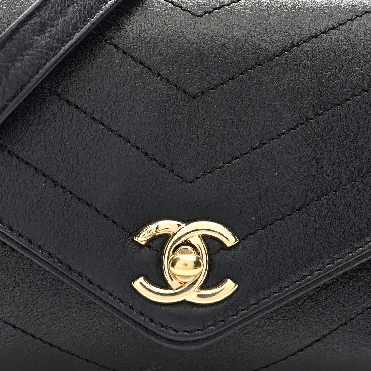 Calfskin Chevron Stitched Coco Waist Bag Black