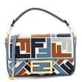 Canvas Vitello King Seta FF Embroidered Mini Baguette Blue Multicolor
