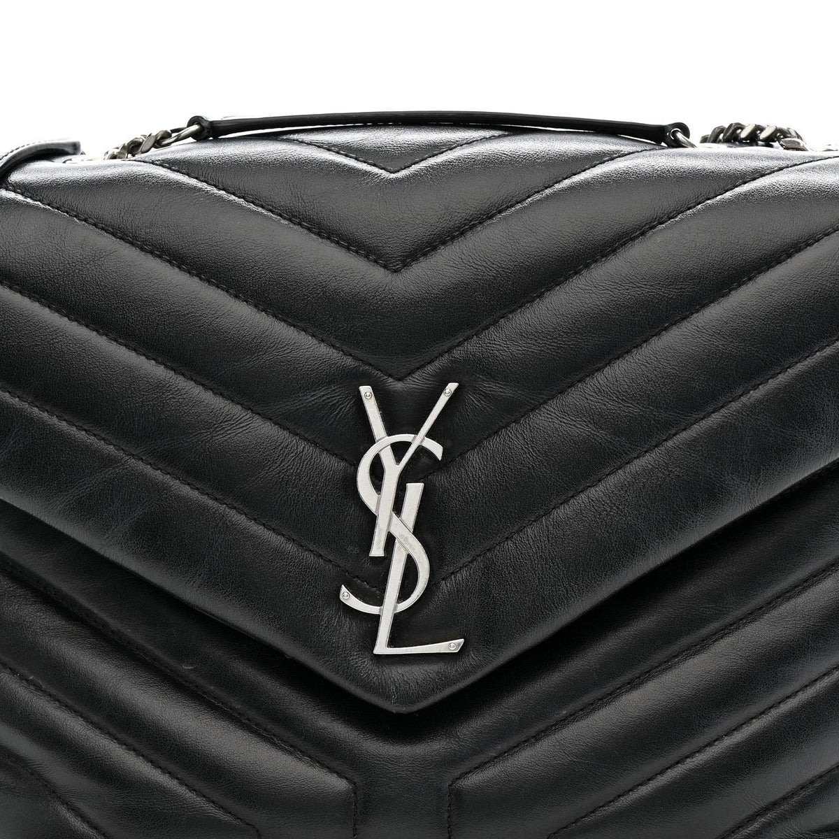 Calfskin Y Quilted Monogram Medium Loulou Chain Satchel Black
