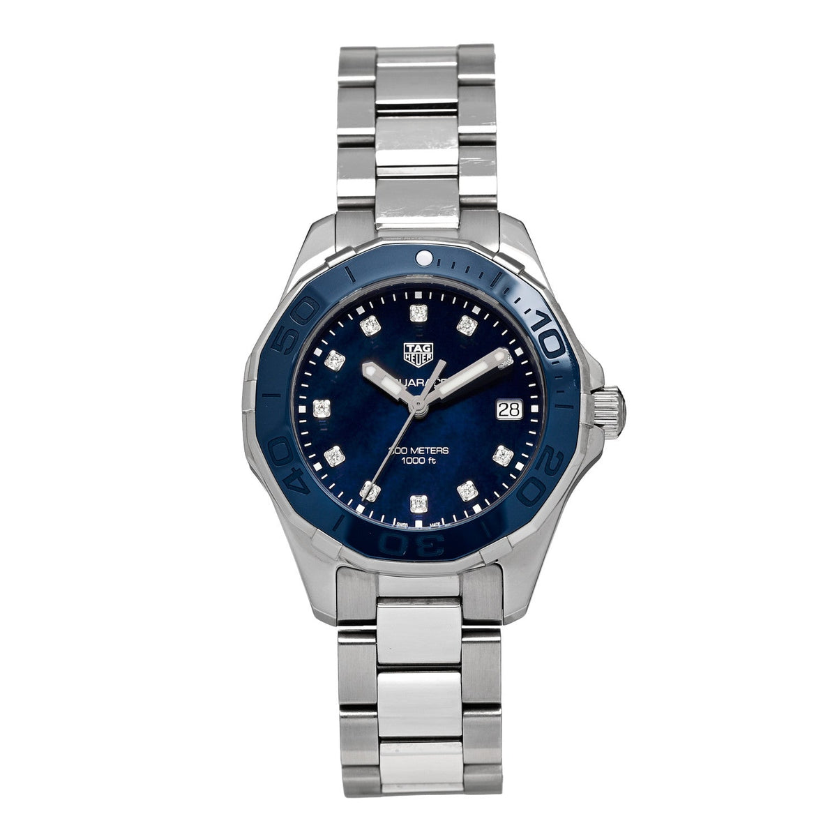 Stainless Steel Ceramic Diamond Blue Mother of Pearl 35mm Aquaracer Quartz Watch WAY131L