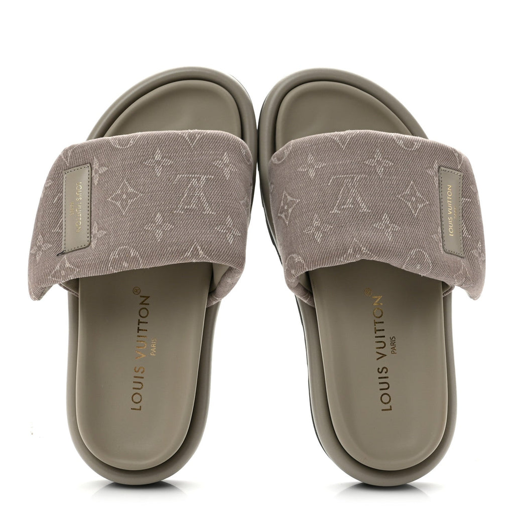 Monogram Denim LV Pool Pillow Flat Comfort Mule 37 Grey