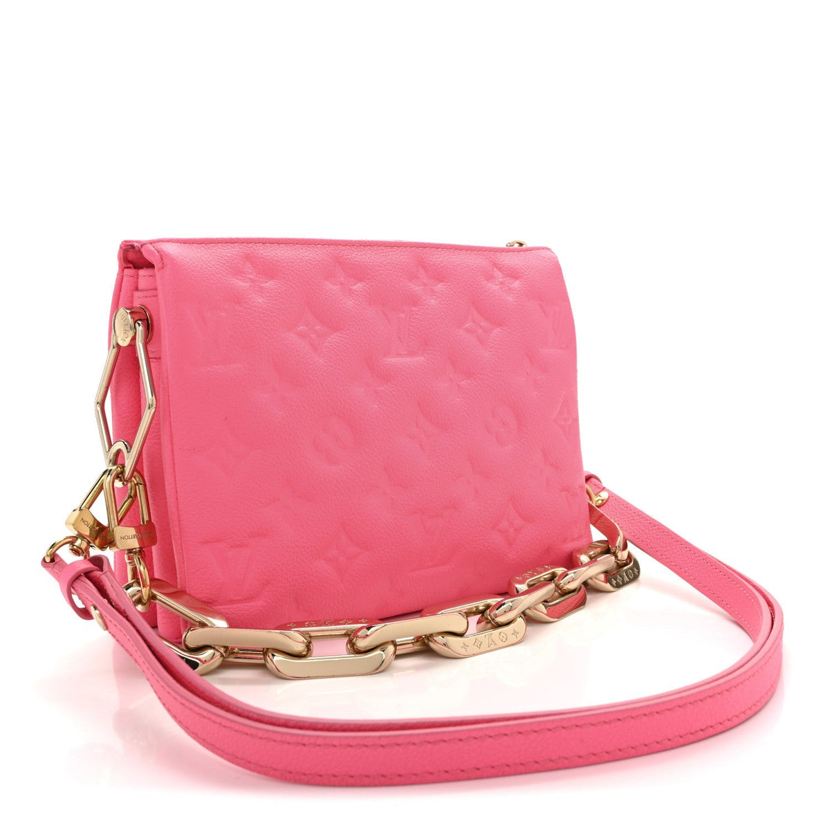 Calfskin Embossed Monogram Coussin BB Rose Fluo
