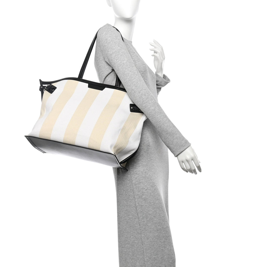 Canvas Striped Days Tote Resin White